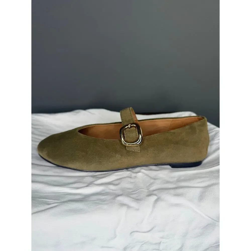 Madewell The Remy Mary Jane Flat in Aged Olive Green Suede Size 8